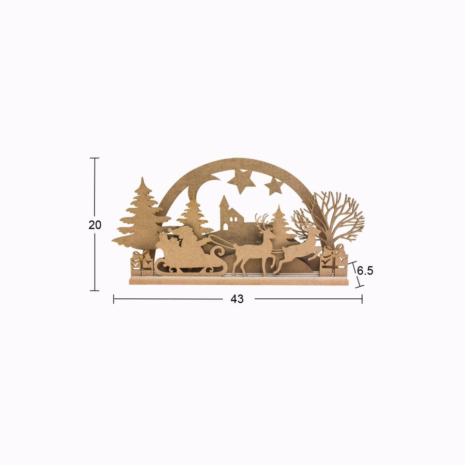 Ahşap Dekoratif Yılbaşı Standı 43x20cm F812 (Demonte)