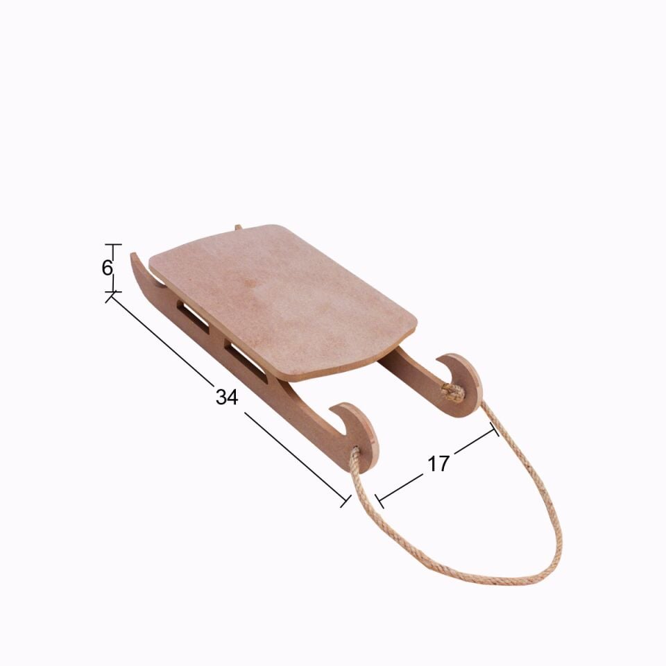 Ahşap Dekoratif İpli Kızak 34x17cm F821 (Karda kaymak için değildir.)