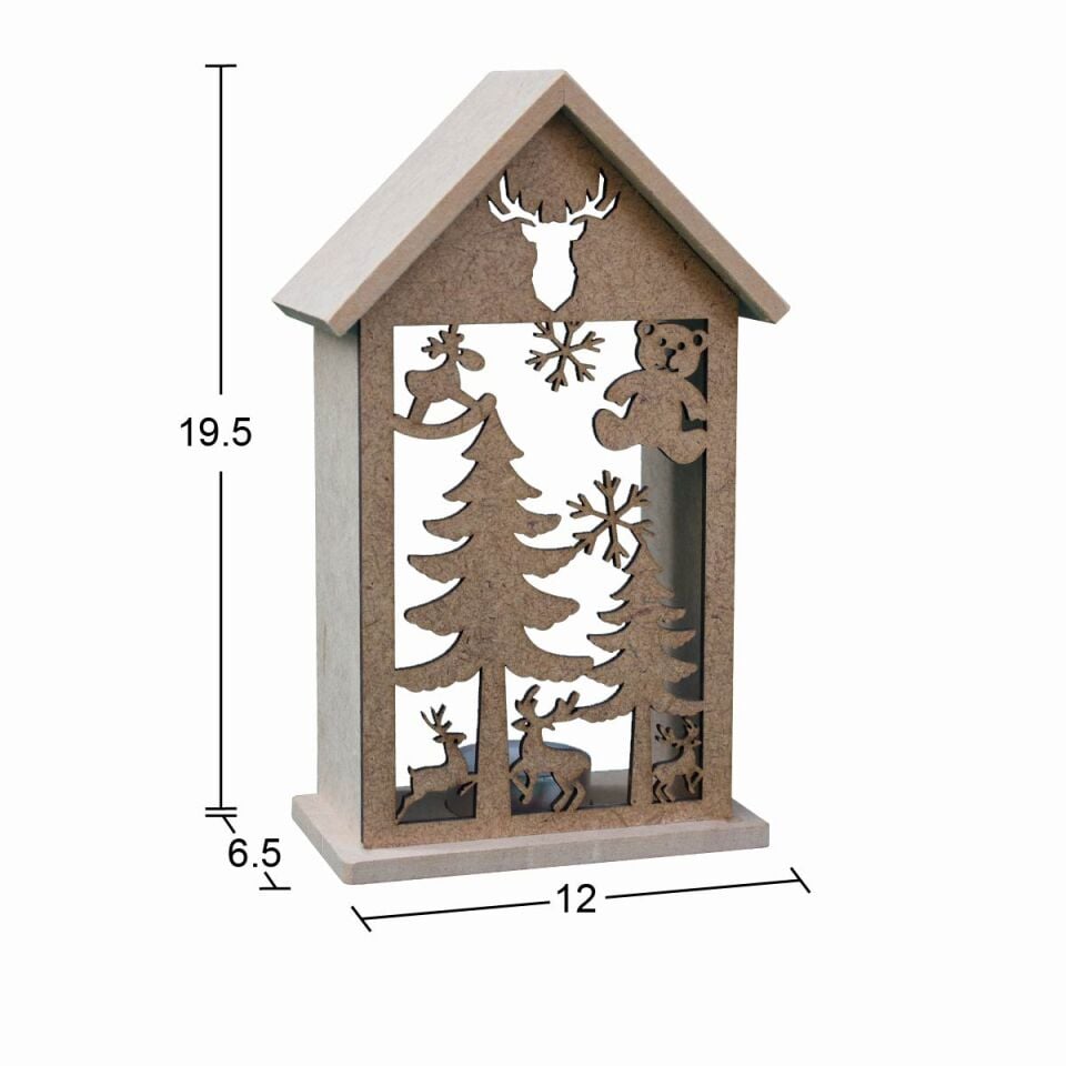 Ahşap Yılbaşı Dekoratif Mumluk T-light 19,5x12cm F830