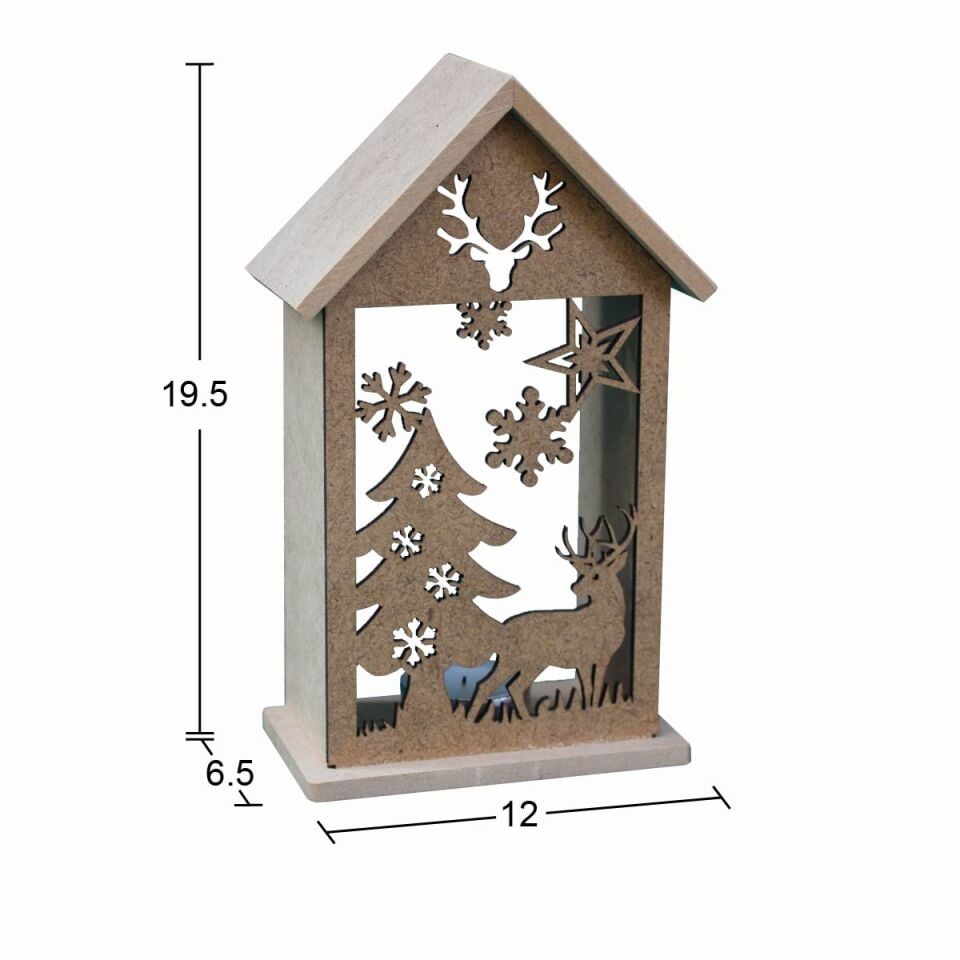 Ahşap Yılbaşı Dekoratif Mumluk T-light 19,5x12cm F831