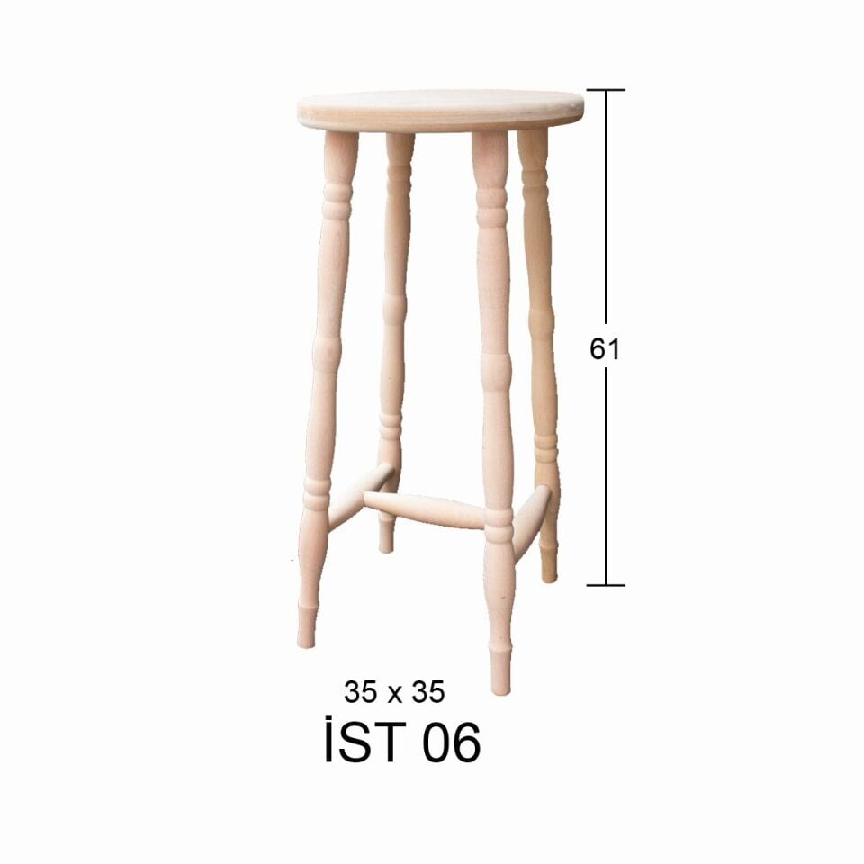 Ahşap Tabure Gürgen Ayak 61cm İST06 (Kolay Montaj) Demonte