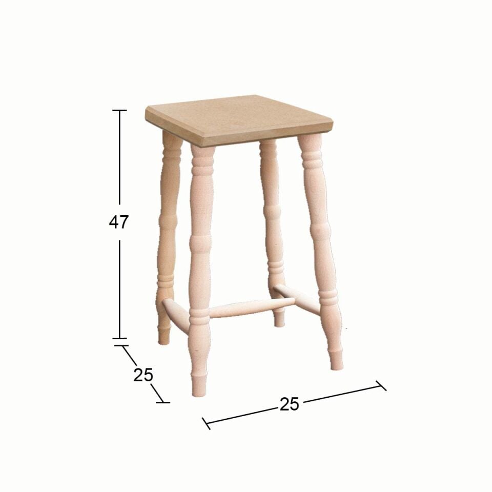 Ahşap Tabure Gürgen Ayak 47cm İST07 (Kolay Montaj) Demonte