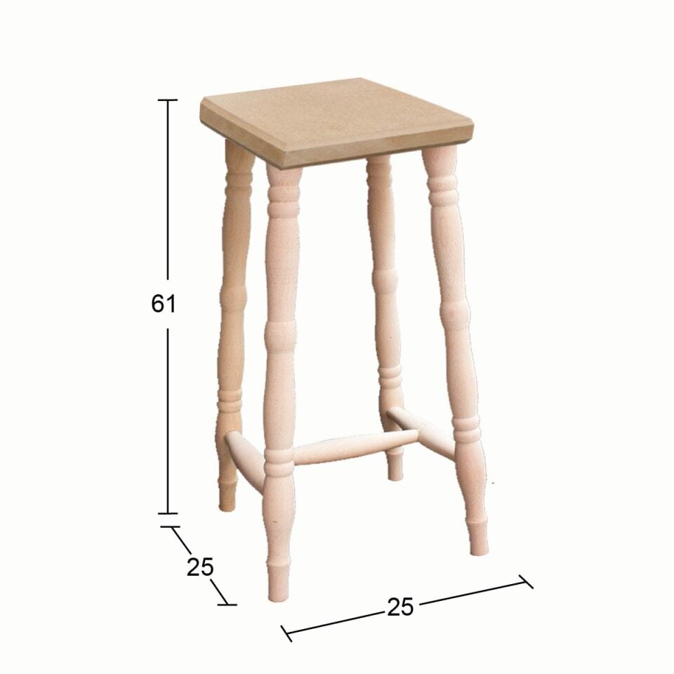 Ahşap Tabure Gürgen Ayak 61cm İST08 (Kolay Montaj) Demonte