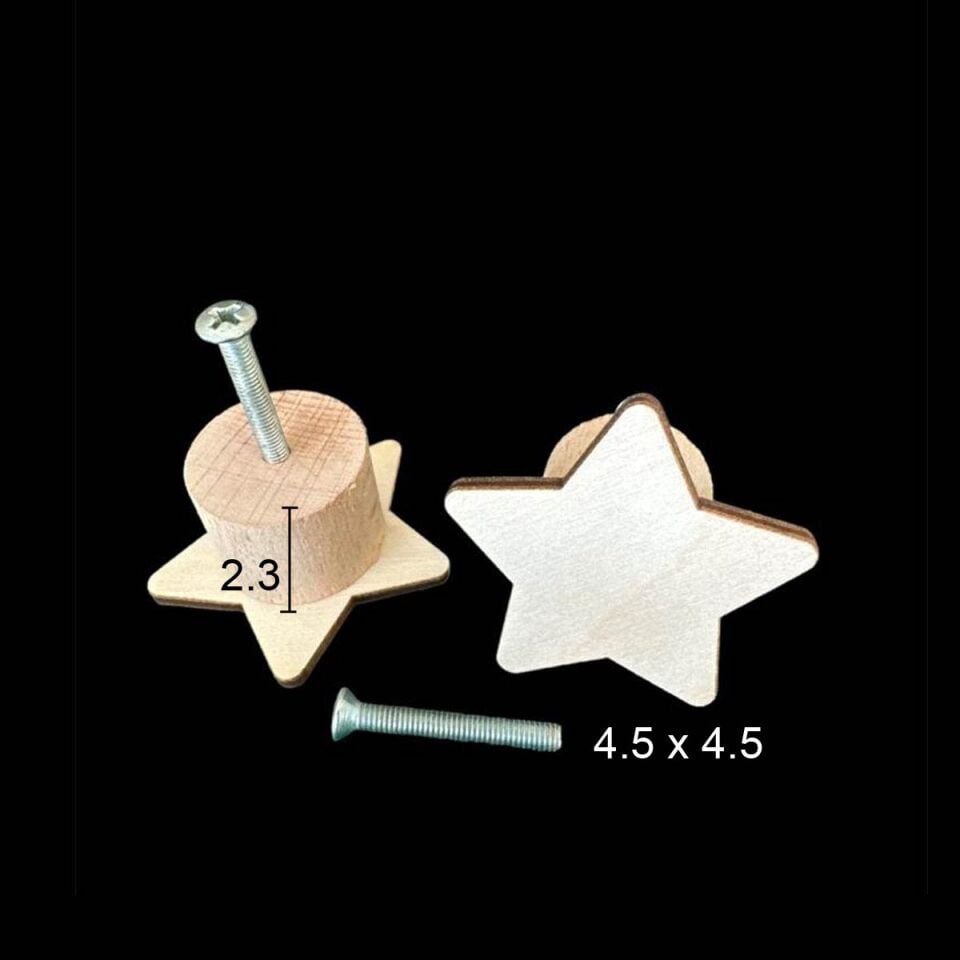 Ahşap Yıldızlı Mobilya Kulpu Tekli 4,5x4,5cm KLP26