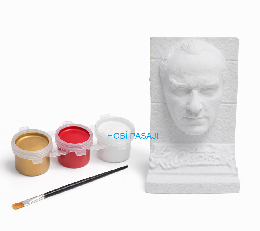 Taş Boyama Seti Atatürk Büst 3 Renk Akrilik Boya 5ml + Fırça
