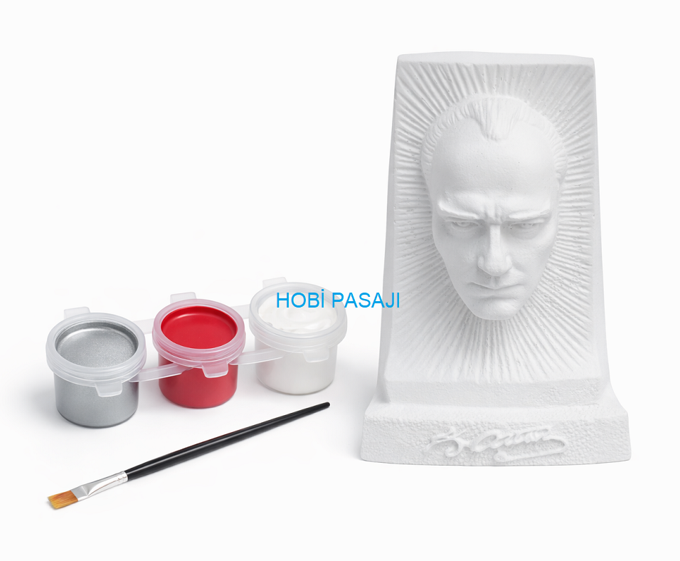 Taş Boyama Seti Atatürk Büst 3 Renk Akrilik Boya 5ml + Fırça