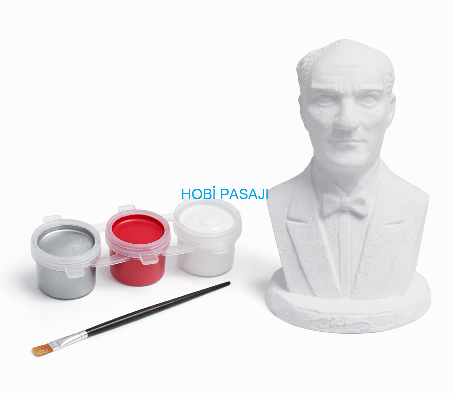 Taş Boyama Seti Atatürk Büst 3 Renk Akrilik Boya 5ml + Fırça