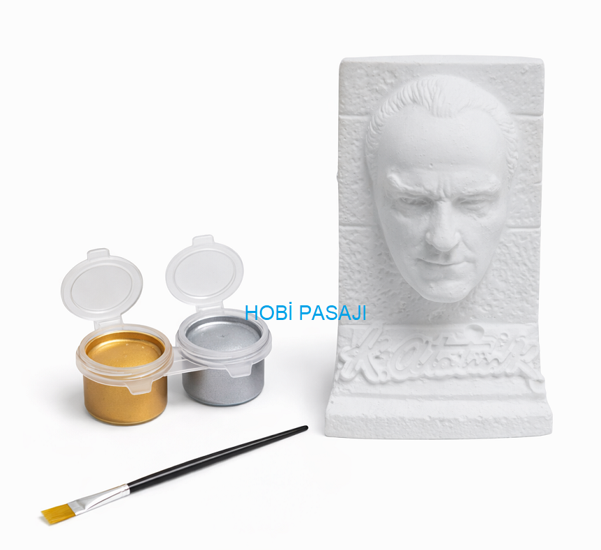 Taş Boyama Seti Atatürk Büst 2 Renk Metalik Akrilik Boya 5ml + Fırça