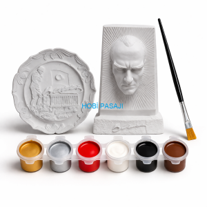 Taş Boyama Seti Atatürk Büst Anıtkabir Tabak 6 Renk Akrilik Boya 5ml + Fırça