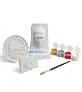 Taş Boyama Seti Atatürk Büst Bayrak Anıtkabir 4 Renk Akrilik Boya 5ml + Fırça