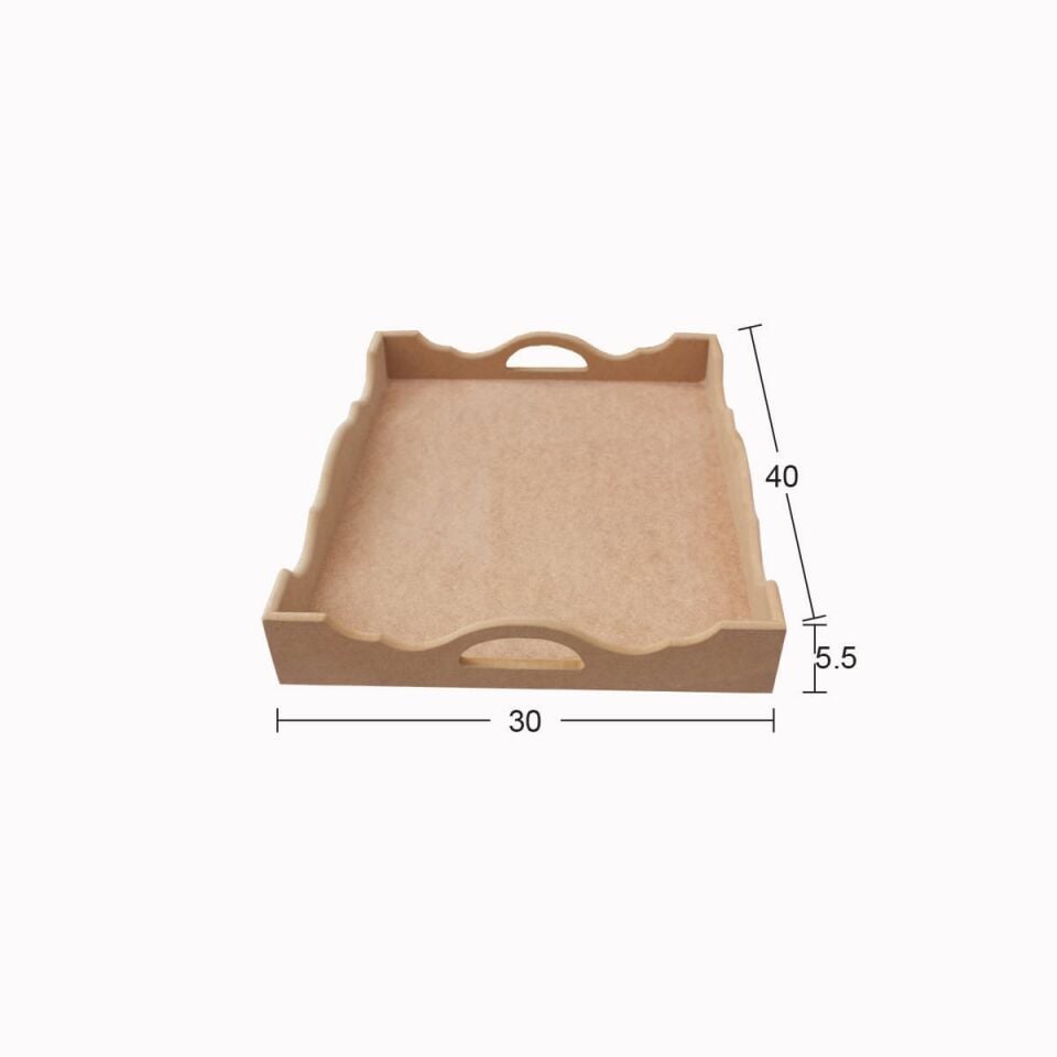 Ahşap Büyük Dalgalı Pirinç Tepsi 40x30cm T768