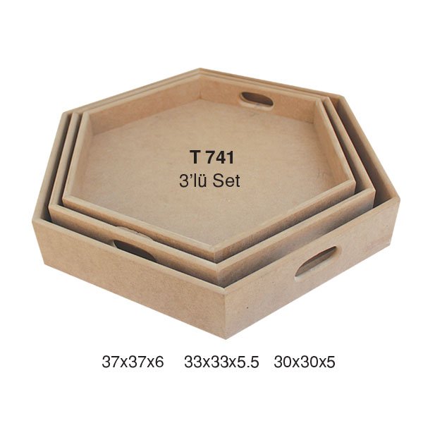 Ahşap 3 lü 6 Gen Tepsi  T741