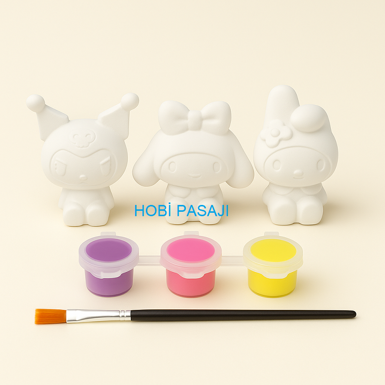 Taş Boyama Seti Kuromi ve Arkadaşları 3 Renk Akrilik Boya 5ml + Fırça