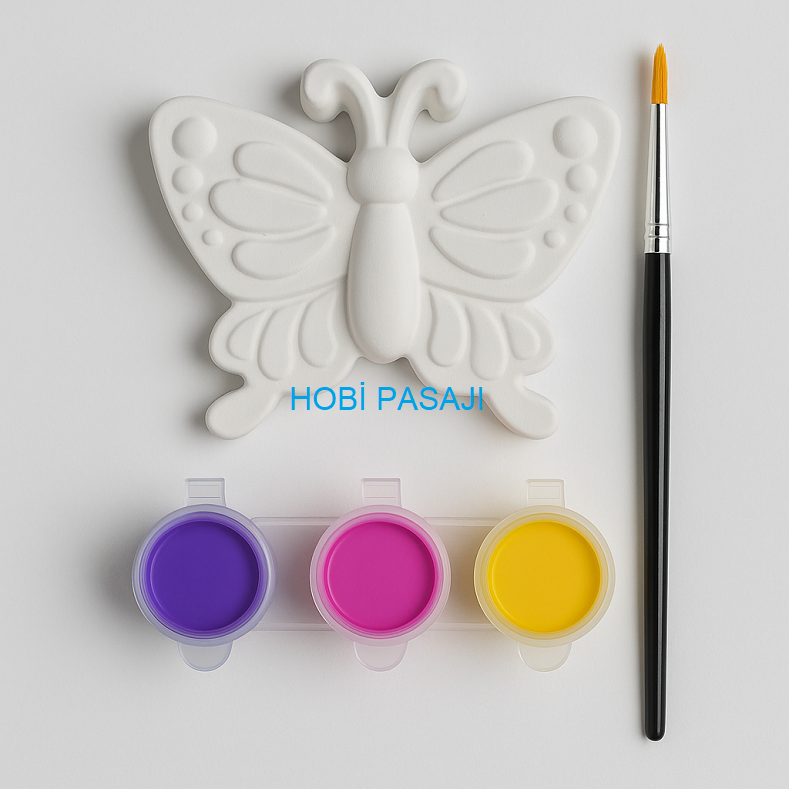 Taş Boyama Seti Kelebek 3 Renk Akrilik Boya 5ml + Fırça