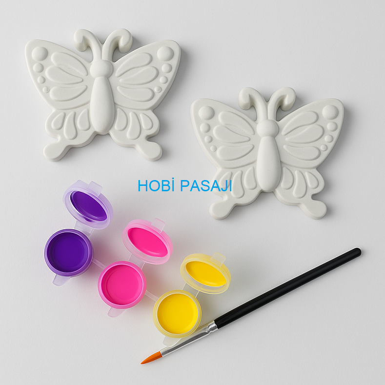 Taş Boyama Seti Kelebekler 3 Renk Akrilik Boya 5ml + Fırça