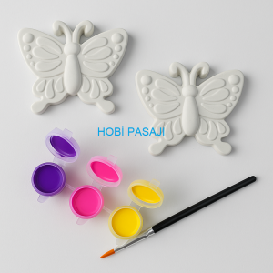 Taş Boyama Seti Kelebekler 3 Renk Akrilik Boya 5ml + Fırça