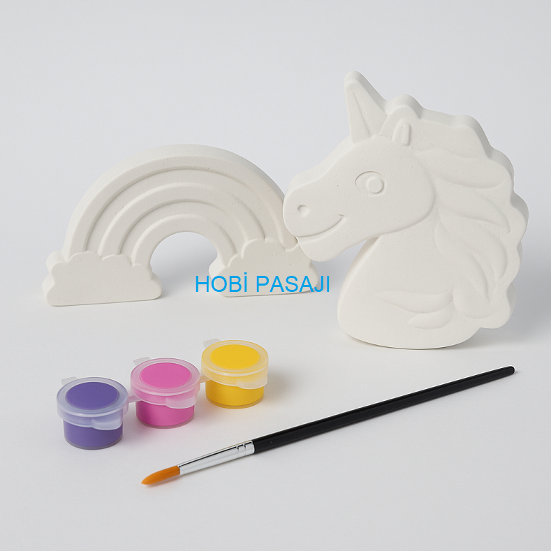 Taş Boyama Seti Pony & Gökkuşağı 3 Renk Akrilik Boya 5ml + Fırça
