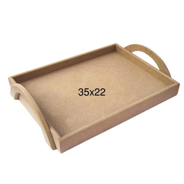 Ahşap Küçük D Saplı  Tepsi 35x22cm T718