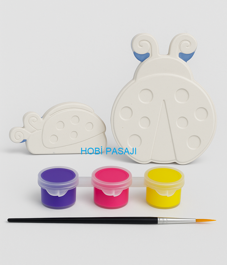 Taş Boyama Seti Uğur Böceği 3 Renk Akrilik Boya 5ml + Fırça