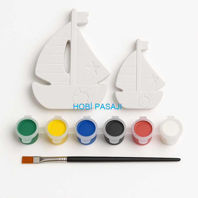 Taş Boyama Seti Yelkenli Gemi 6 Renk Akrilik Boya 5ml + Fırça