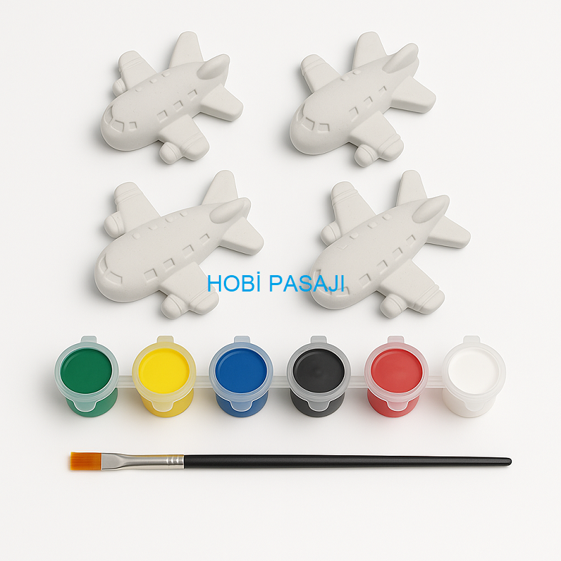 Taş Boyama Seti Uçaklar 6 Renk Akrilik Boya 5ml + Fırça