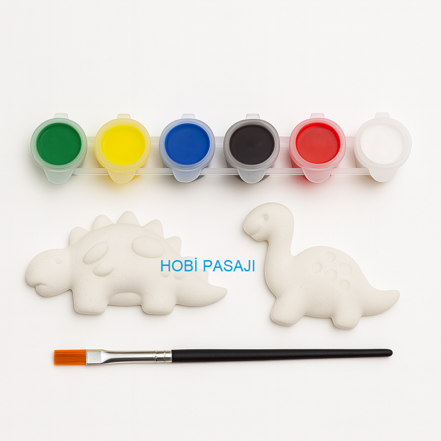 Taş Boyama Seti Dinazorlar 6 Renk Akrilik Boya 5ml + Fırça