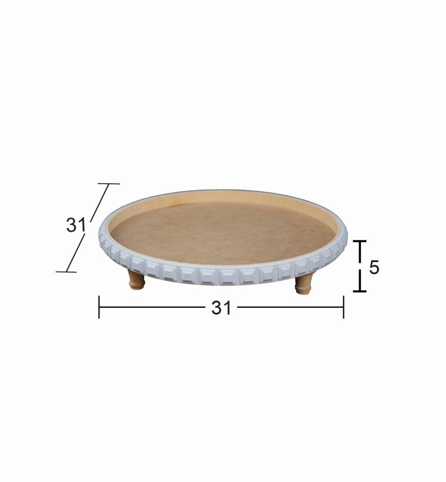 Ahşap Ayaklı Yuvarlak Çıtalı Sunumluk 31x31cm EG59