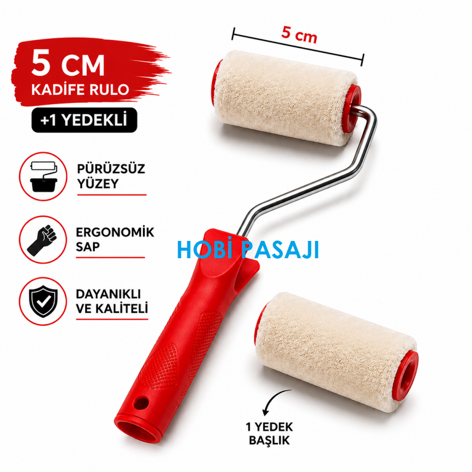 Kadife Rulo Fırça 5cm +1 Yedekli