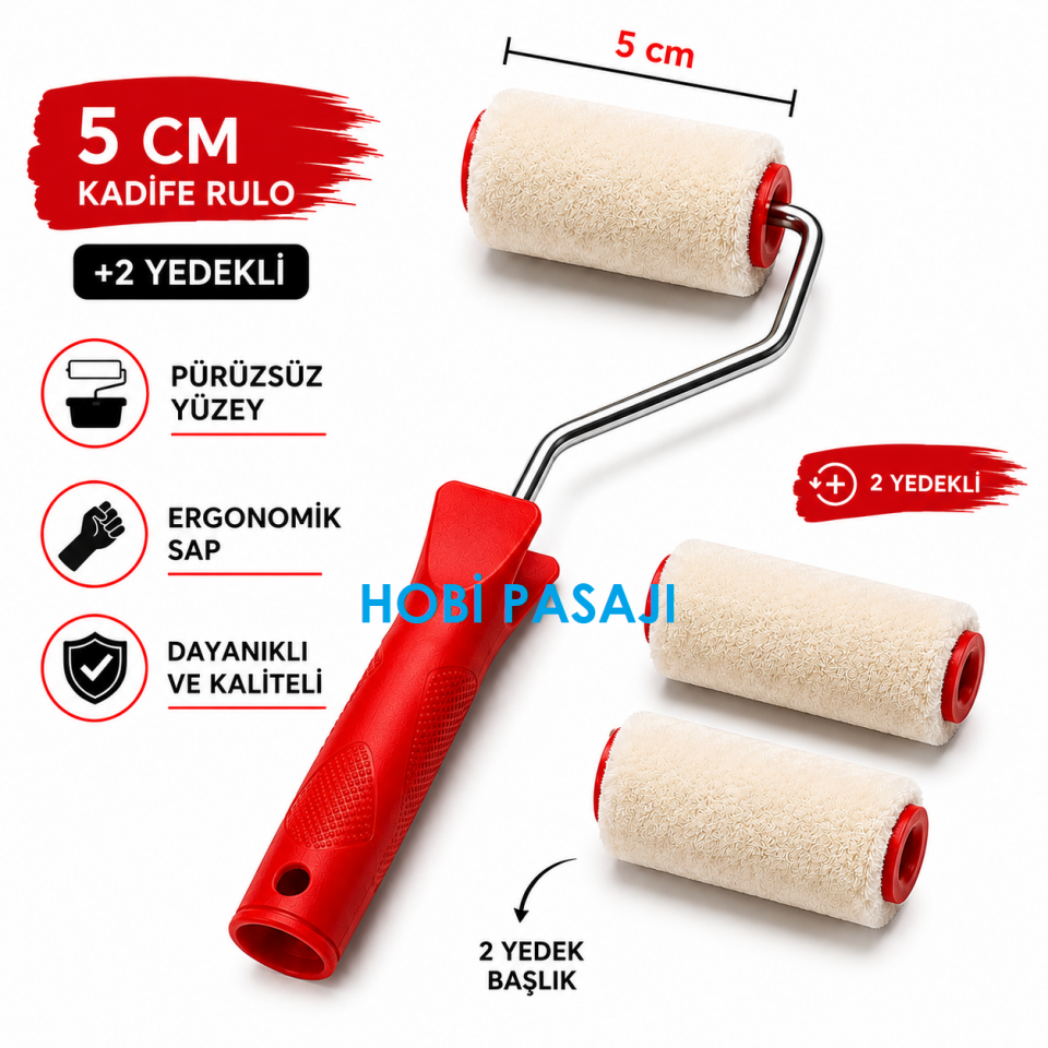 Kadife Rulo Fırça 5cm +2 Yedekli