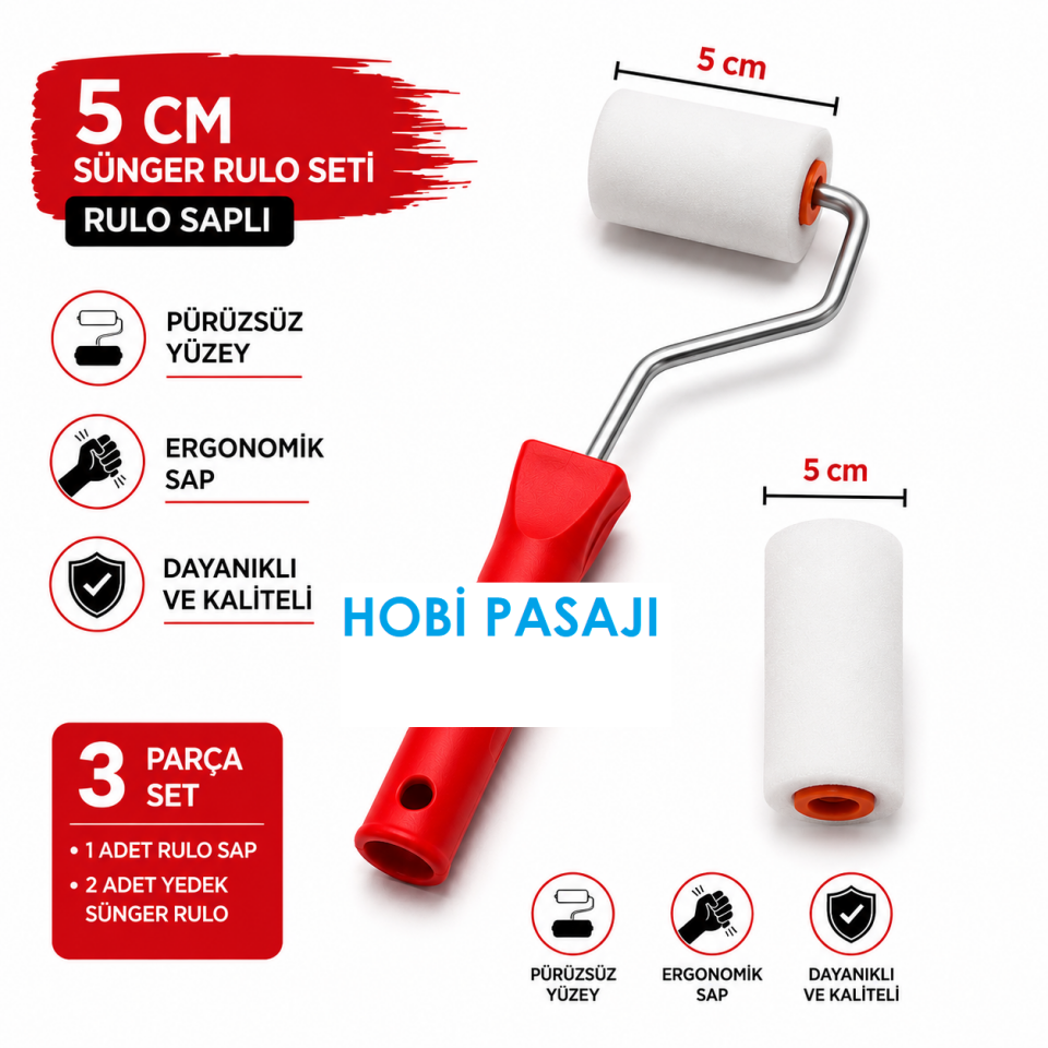 Sünger Rulo Fırça 5cm +1 Yedekli