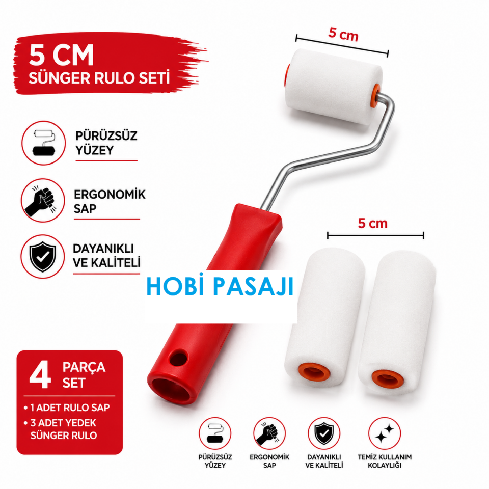 Sünger Rulo Fırça 5cm +2 Yedekli