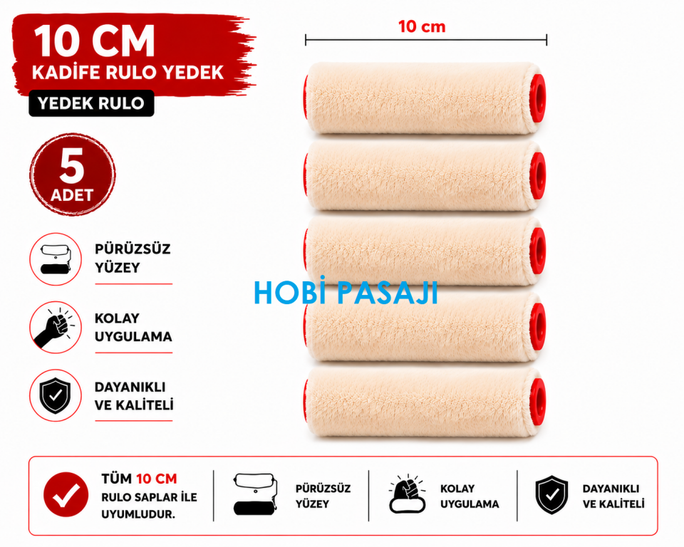 Kadife Rulo Yedek 10cm 5'li Set