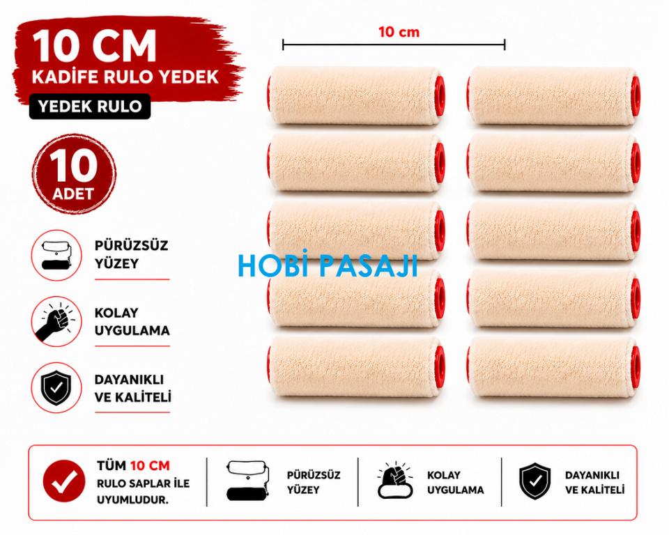 Kadife Rulo Yedek 10cm 10'lu Set