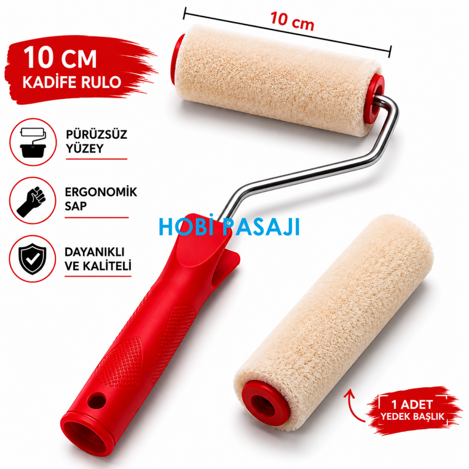 Kadife Rulo Fırça 10cm +1 Yedekli