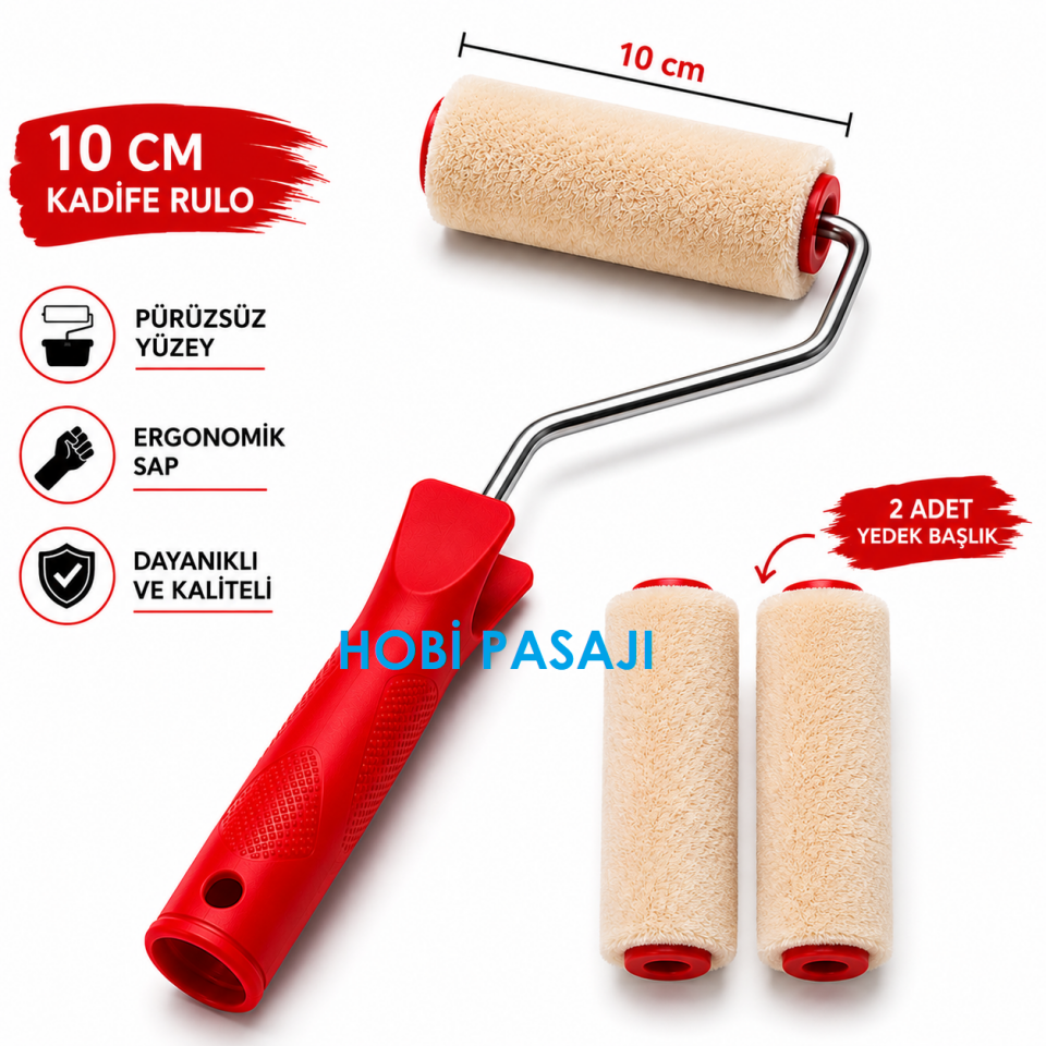 Kadife Rulo Fırça 10cm +2 Yedekli