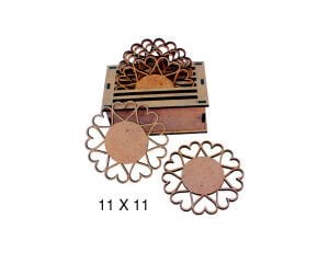 Ahşap Lazer Kalpli Bardak Altı 6'lı L265