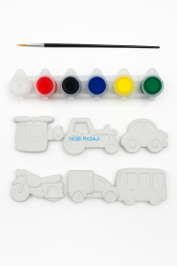 Taş Boyama Seti Taşıtlar 6 Renk Akrilik Boya 5ml + Fırça