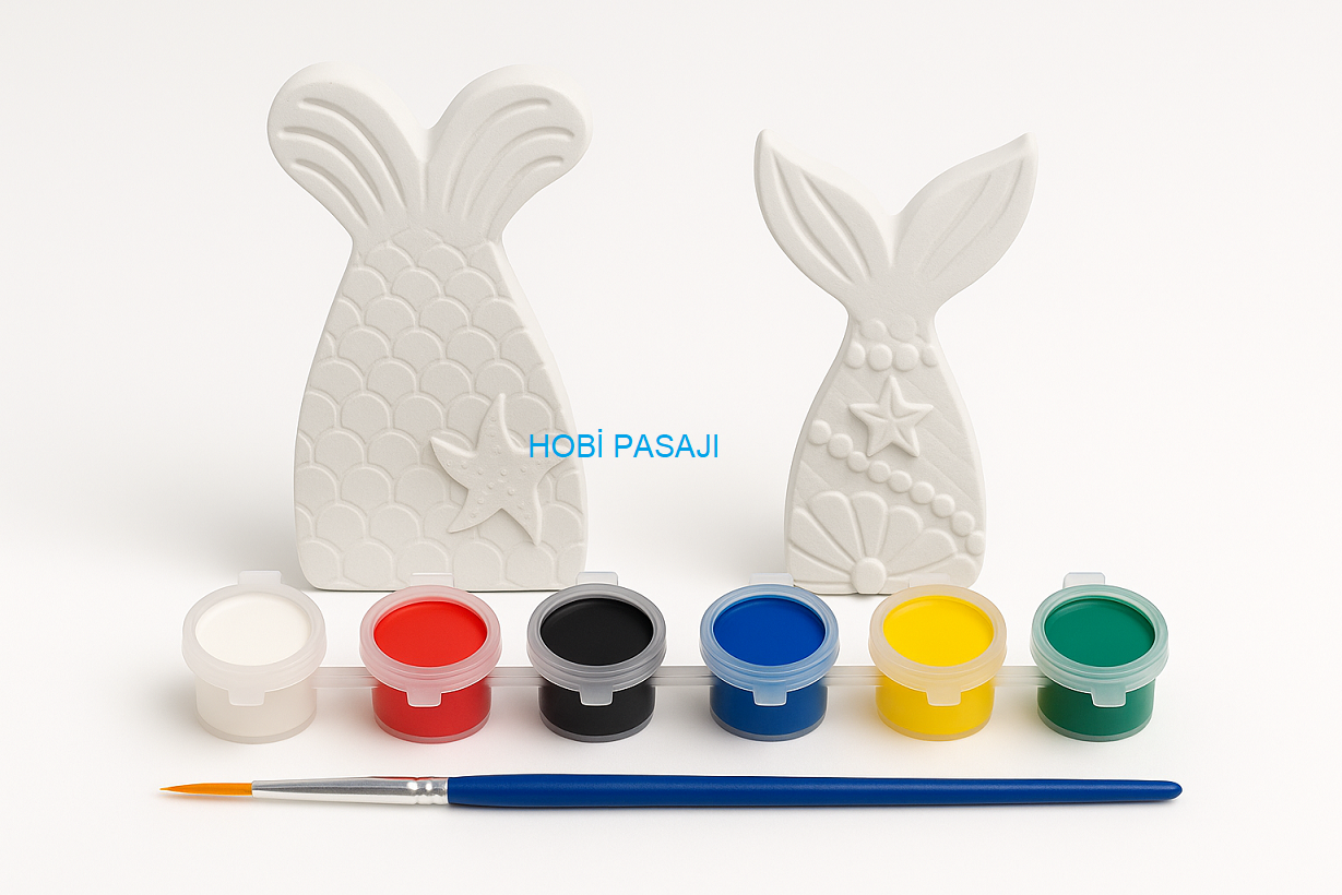 Taş Boyama Seti Balık Kuyruğu 6 Renk Akrilik Boya 5ml + Fırça