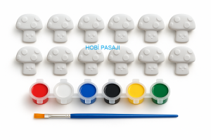 Taş Boyama Seti Mantarlar 6 Renk Akrilik Boya 5ml + Fırça