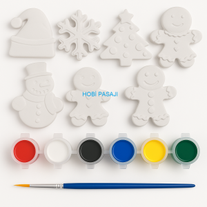 Taş Boyama Seti Yılbaşı Yeniyıl 6 Renk Akrilik Boya 5ml + Fırça