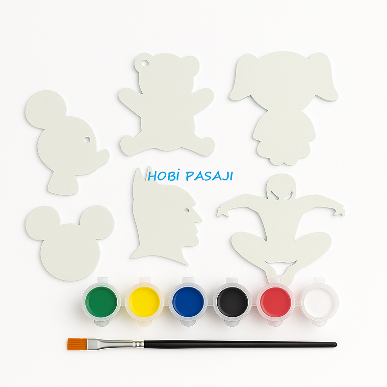 Taş Boyama Seti Figürler 6 Renk Akrilik Boya 5ml + Fırça