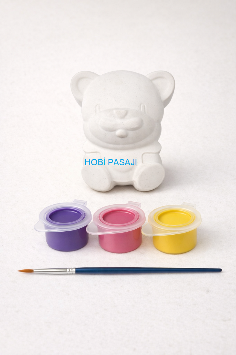 Taş Boyama Seti Sevimli Ayıcık 3 Renk Akrilik Boya 5ml + Fırça