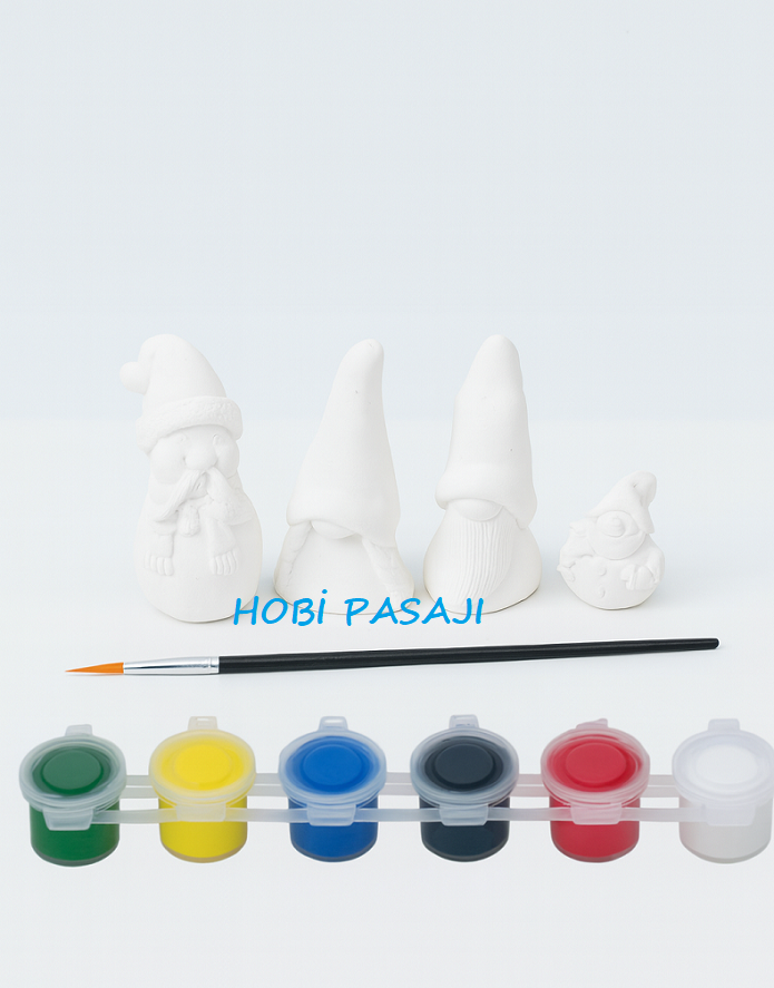 Taş Boyama Seti Cüce ve Kardan Adam 6 Renk Akrilik Boya 5ml + Fırça