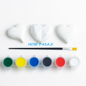 Taş Boyama Seti Kalpler 6 Renk Akrilik Boya 5ml + Fırça