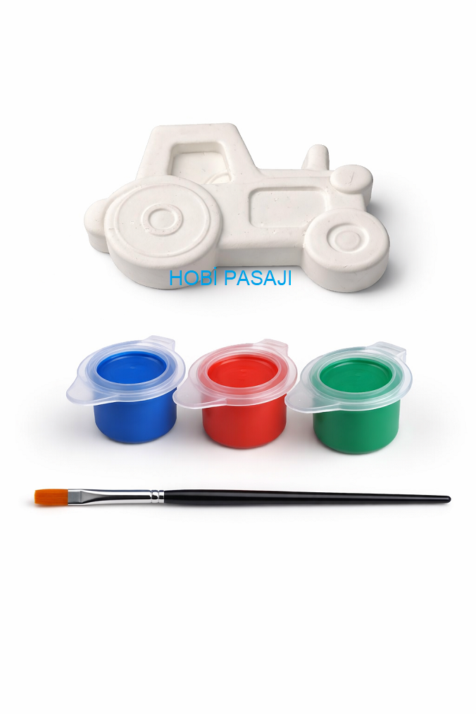Taş Boyama Seti Traktör 3 Renk Akrilik Boya 5ml + Fırça