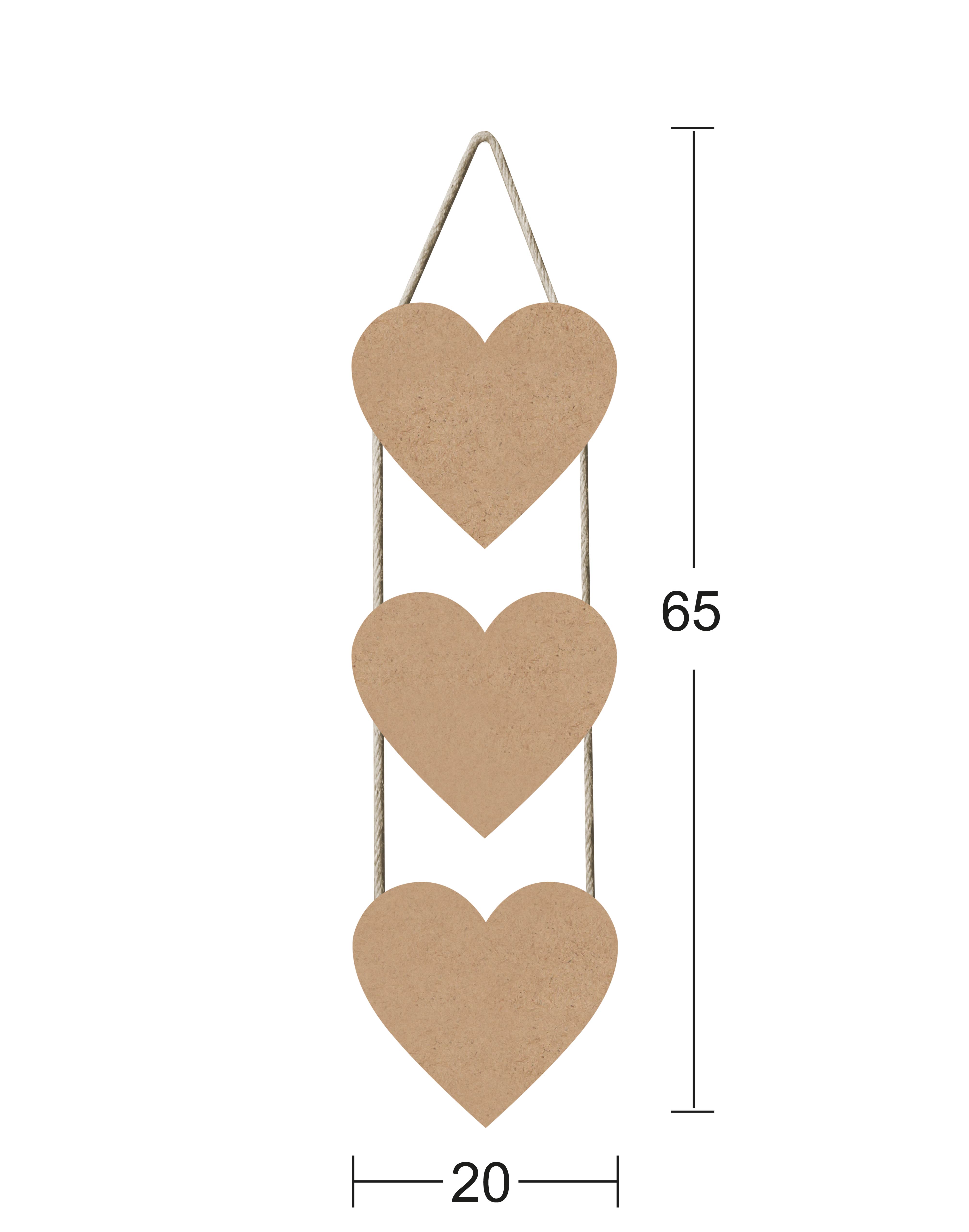 Ahşap 3 lü İpli Kalpli Pano F724