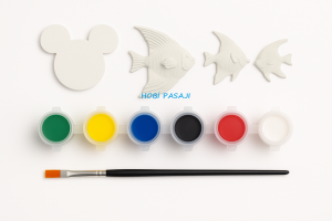 Taş Boyama Seti Balıklar ve Mickey Mouse 6 Renk Akrilik Boya 5ml + Fırça