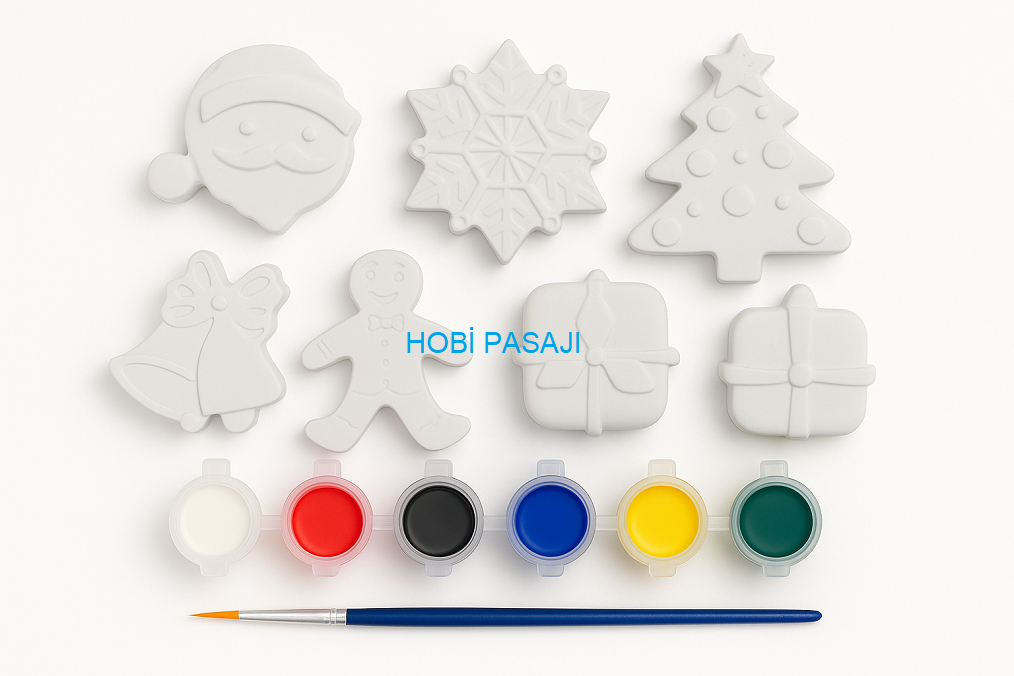 Taş Boyama Seti Yeniyıl Yılbaşı 6 Renk Akrilik Boya 5ml + Fırça