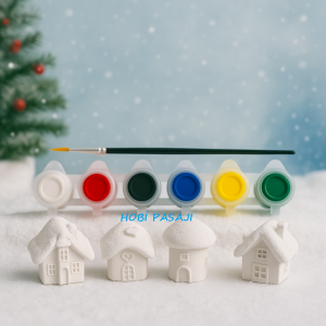 Taş Boyama Seti Kış Evleri 6 Renk Akrilik Boya 5ml + Fırça