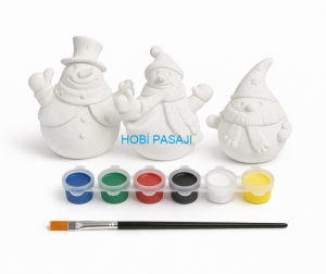 Taş Boyama Seti Kardan Adam 6 Renk Akrilik Boya 5ml + Fırça